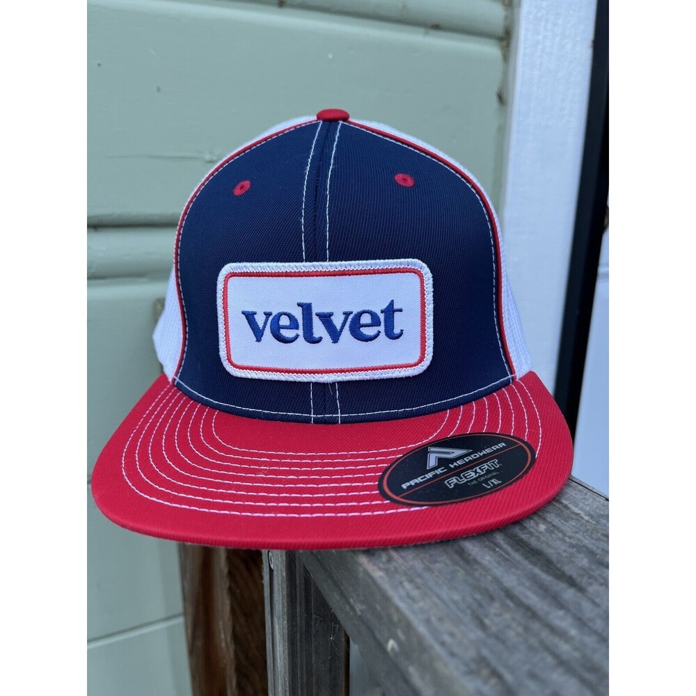 Pacific Headwear FlexFit L/XL Velvet Patch Trucker Hat Red White Blue